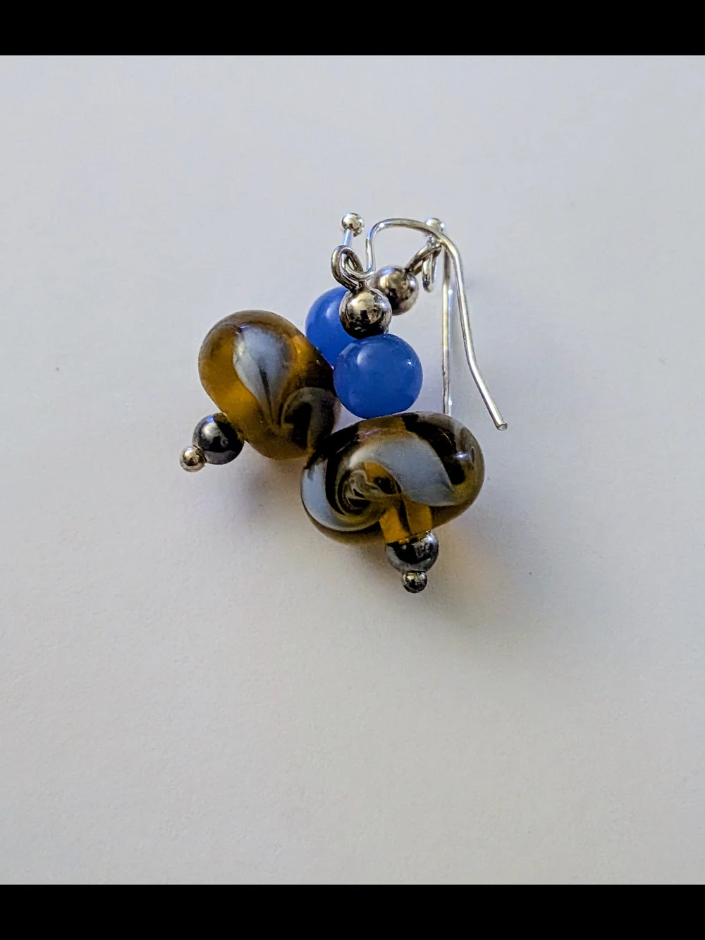 Blue and Amber Glass Swirl Drop Earrings